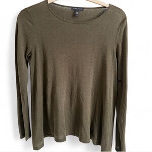 Eileen Fisher Olive Green Silk/Organic Cotton Long Sleeve Top, Size Small